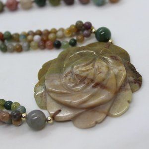 Long Hand knotted natural stone beaded necklace